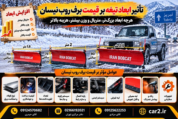 تأثیر ابعاد تیغه بر قیمت برف روب نیسانی و مقایسه تیغه‌های 1.8، 2 و 2.5 متری